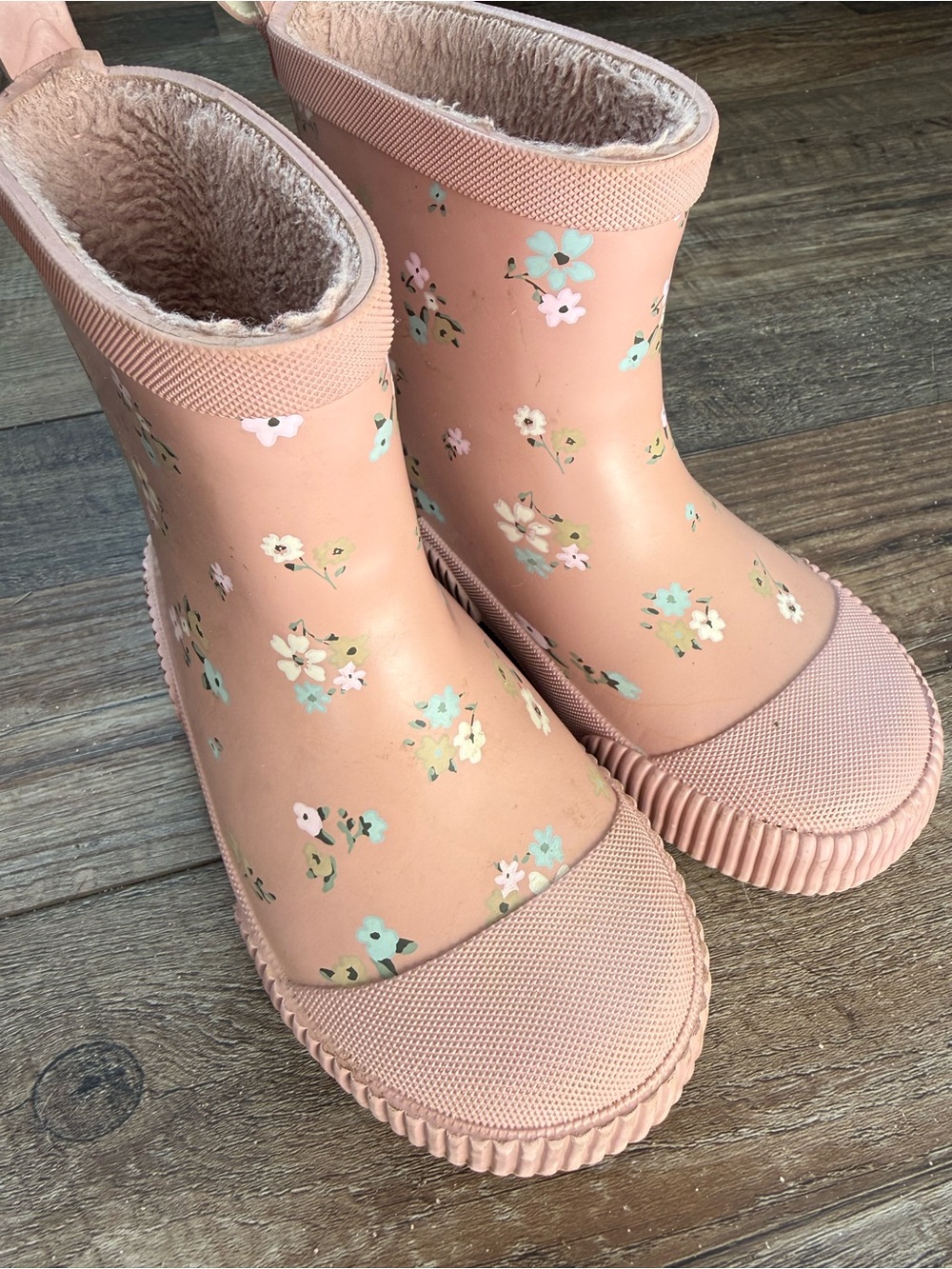 H&M Fleece-Lined Rubber Boots Floral Pink